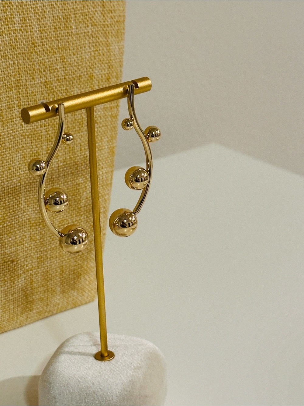 Fashion Jewelry Gold Beaded Curved Hoop Earrings